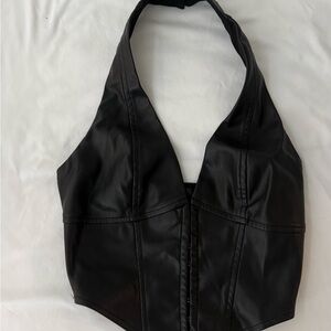 Forever 21 Black Faux Leather Halter Crop Top